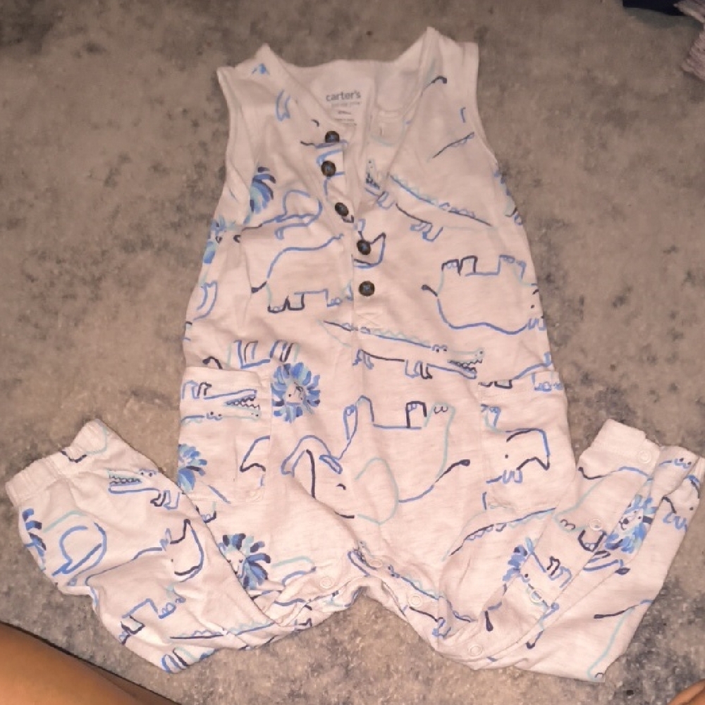 Carter's | White and Blue Dinosaur Bodysuit